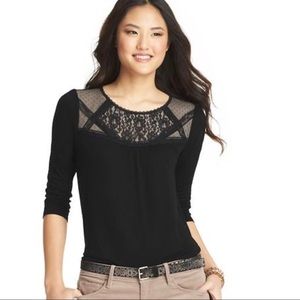 Loft Lace Yoke 3/4 Sleeve Top Black Size Small